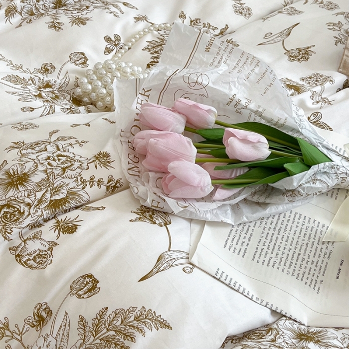 91家纺网 家纺一手货源 找家纺 昔可2022新款轻奢dior风四件套 蝴蝶玫瑰 金