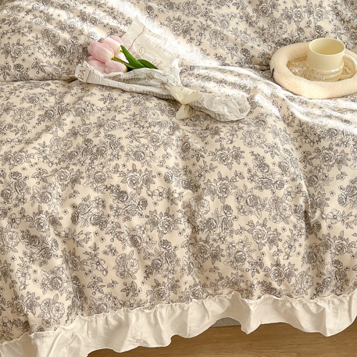 91家纺网 家纺一手货源 找家纺 昔可2022新款复古花花边四件套 莫里斯花房