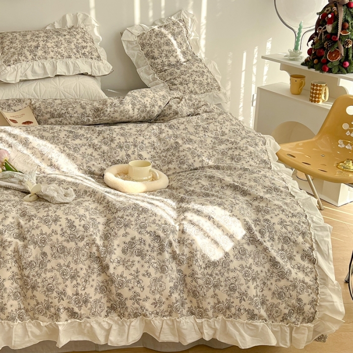 91家纺网 家纺一手货源 找家纺 昔可2022新款复古花花边四件套 莫里斯花房