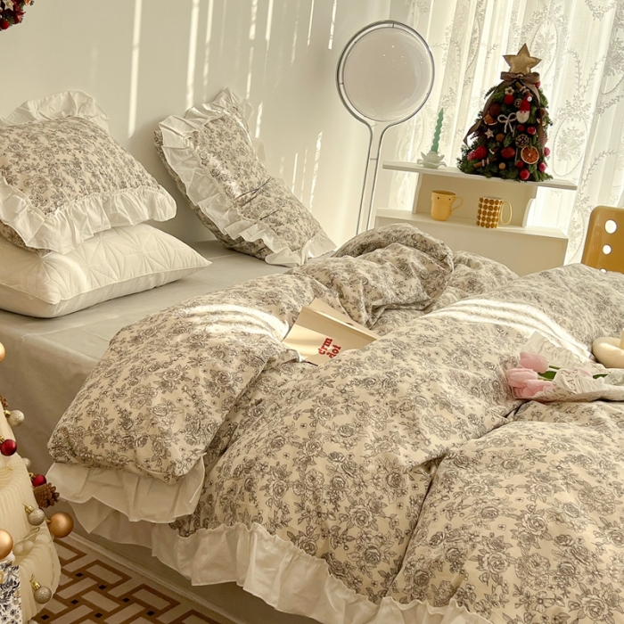 91家纺网 家纺一手货源 找家纺 昔可2022新款复古花花边四件套 莫里斯花房