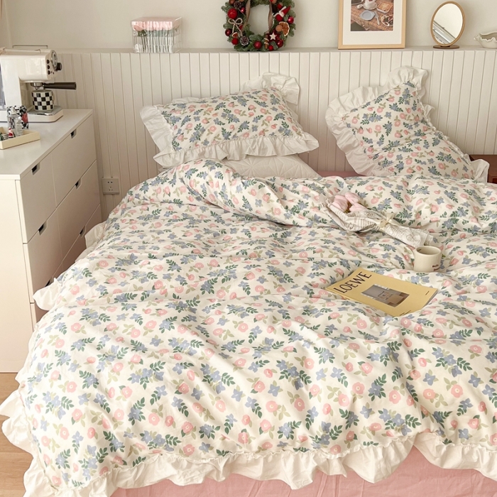 91家纺网 家纺一手货源 找家纺 昔可2022新款复古花花边四件套 奶油花香