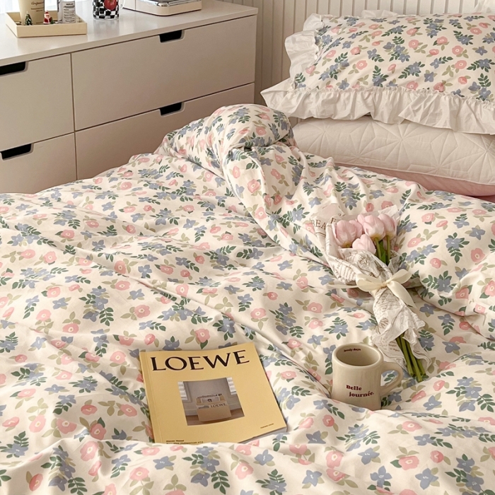 91家纺网 家纺一手货源 找家纺 昔可2022新款复古花花边四件套 奶油花香