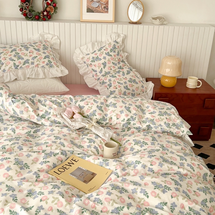 91家纺网 家纺一手货源 找家纺 昔可2022新款复古花花边四件套 奶油花香