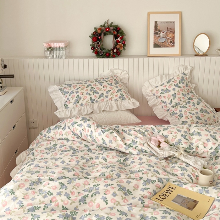 91家纺网 家纺一手货源 找家纺 昔可2022新款复古花花边四件套 奶油花香