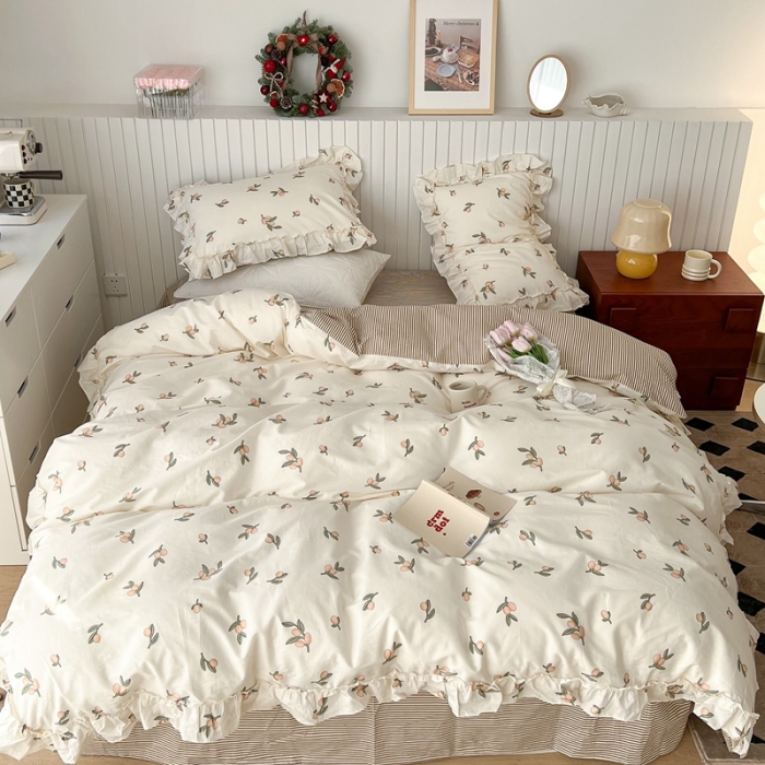 91家纺网 家纺一手货源 找家纺 昔可2022新款复古花花边四件套 小枇杷