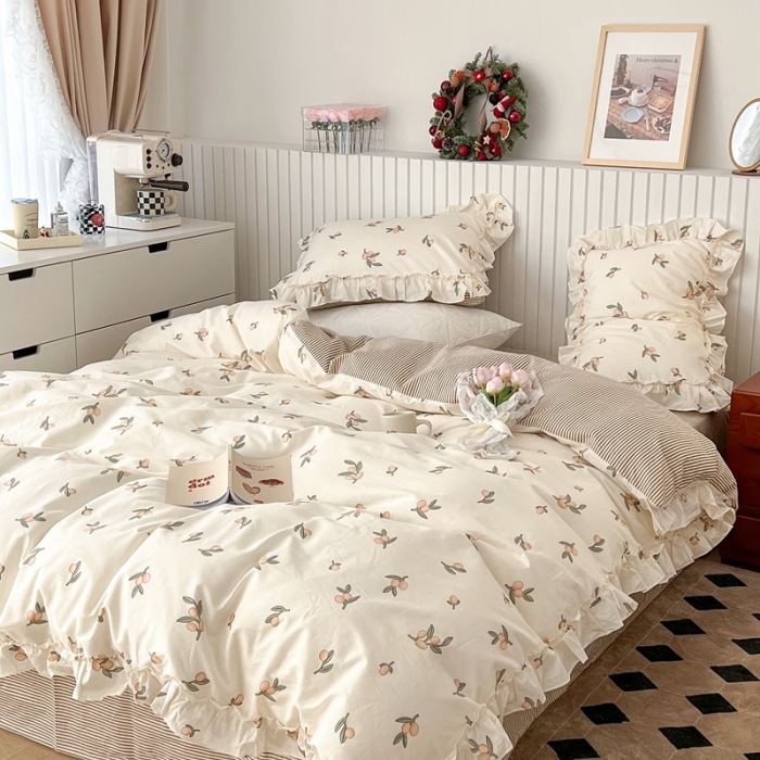 91家纺网 家纺一手货源 找家纺 昔可2022新款复古花花边四件套 小枇杷