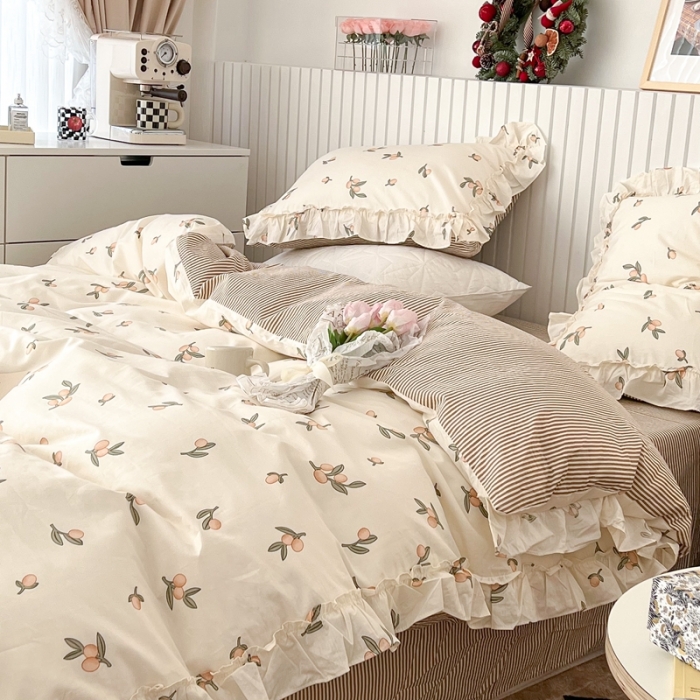 91家纺网 家纺一手货源 找家纺 昔可2022新款复古花花边四件套 小枇杷