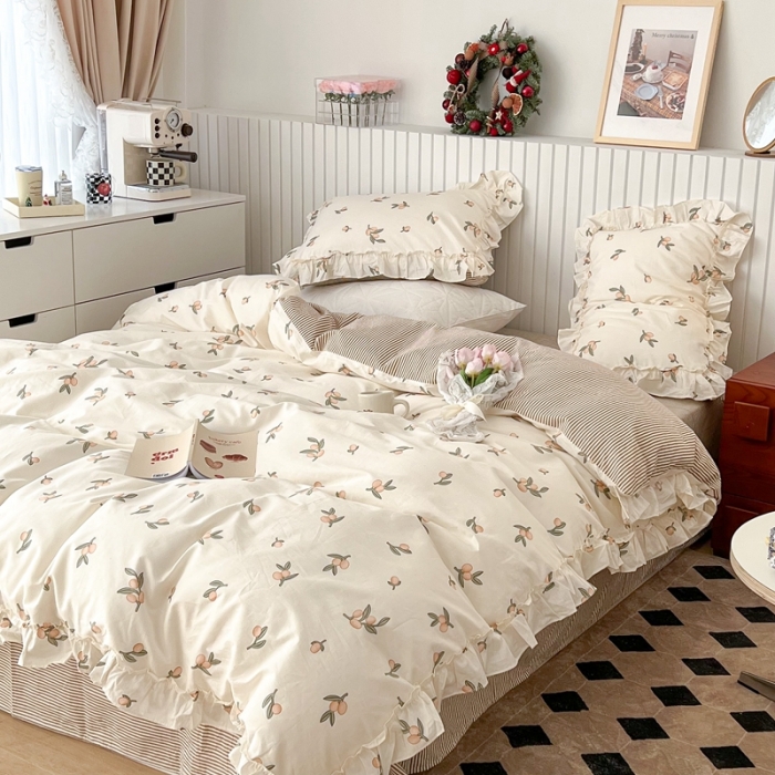 91家纺网 家纺一手货源 找家纺 昔可2022新款复古花花边四件套 小枇杷