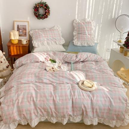 昔可2022新款花边格子系列四件套 爱丁堡格