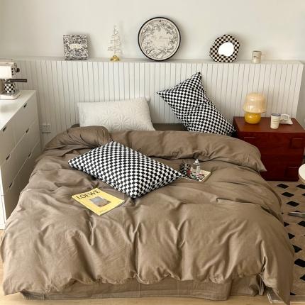 91家纺网 家纺一手货源 找家纺 （总）昔可2022新款混搭纯色棋盘格套件四件套