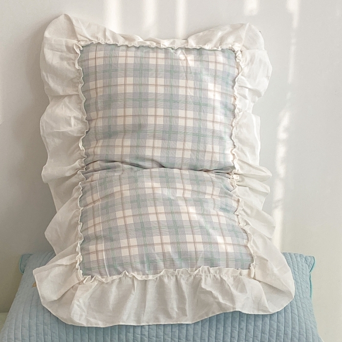 91家纺网 家纺一手货源 找家纺 昔可2022新款花边格子系列四件套 白茶酪酪