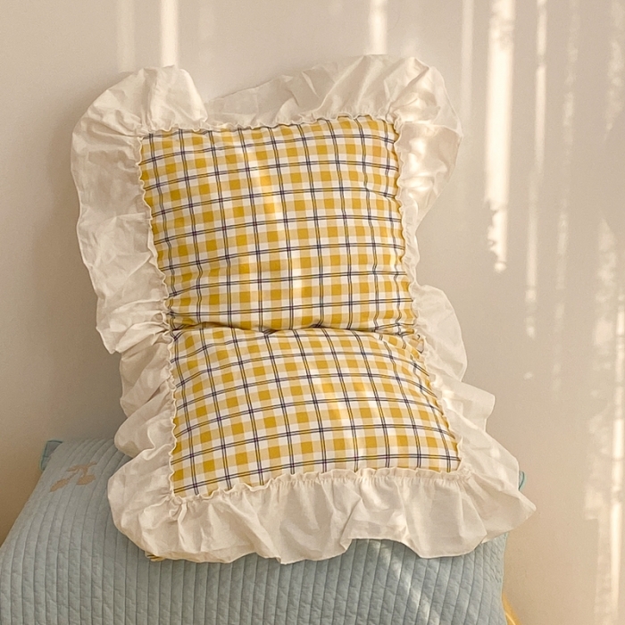 91家纺网 家纺一手货源 找家纺 昔可2022新款花边格子系列四件套 日落黄格