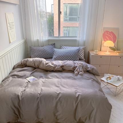 91家纺网 家纺一手货源 找家纺 （总）昔可2022新款混搭纯色棋盘格套件四件套