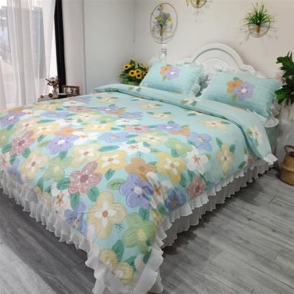 91家纺网 家纺一手货源 找家纺 添越 2024花边纯棉夹棉床盖三件套全棉 梦境