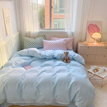 91家纺网 家纺一手货源 找家纺 （总）昔可2022新款混搭纯色棋盘格套件四件套