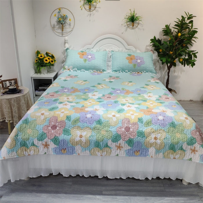 91家纺网 家纺一手货源 找家纺 添越 2024花边纯棉夹棉床盖三件套全棉 梦境