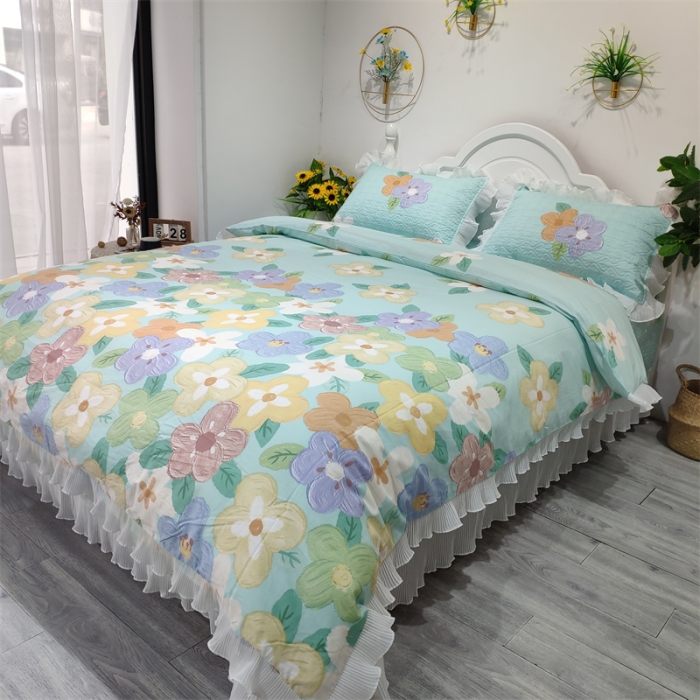 91家纺网 家纺一手货源 找家纺 添越 2024花边纯棉夹棉床盖三件套全棉 梦境