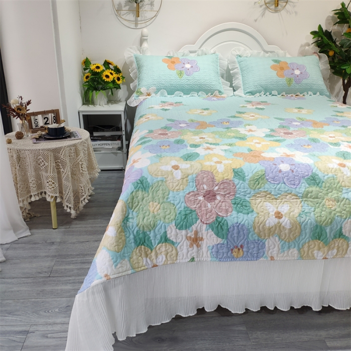 91家纺网 家纺一手货源 找家纺 添越 2024花边纯棉夹棉床盖三件套全棉 梦境