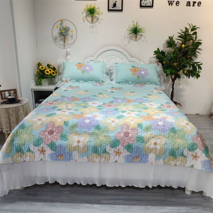 91家纺网 家纺一手货源 找家纺 添越 2024花边纯棉夹棉床盖三件套全棉 梦境