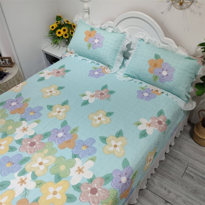 91家纺网 家纺一手货源 找家纺 添越 2024花边纯棉夹棉床盖三件套全棉 梦境