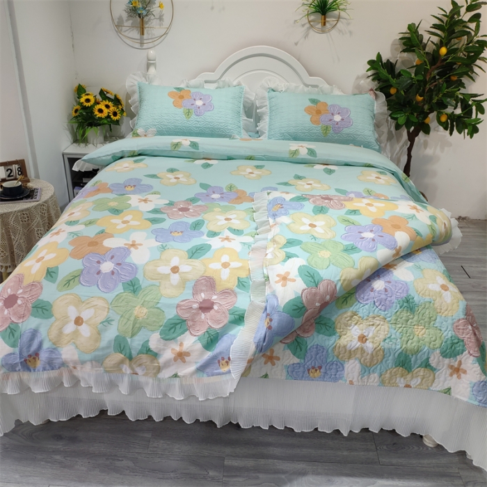 91家纺网 家纺一手货源 找家纺 添越 2024花边纯棉夹棉床盖三件套全棉 梦境