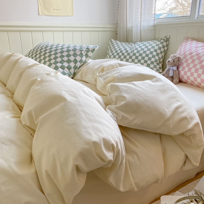 91家纺网 家纺一手货源 找家纺 （总）昔可2022新款混搭纯色棋盘格套件四件套