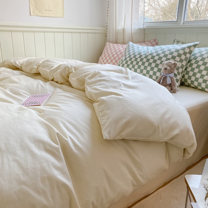 91家纺网 家纺一手货源 找家纺 （总）昔可2022新款混搭纯色棋盘格套件四件套