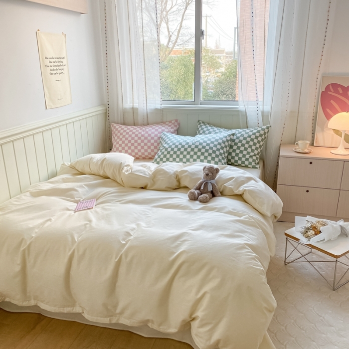 91家纺网 家纺一手货源 找家纺 （总）昔可2022新款混搭纯色棋盘格套件四件套