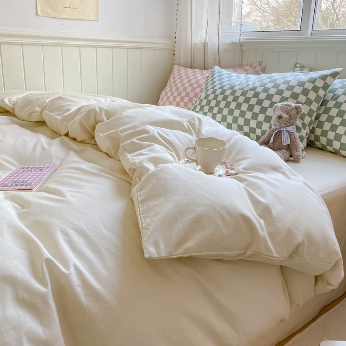 91家纺网 家纺一手货源 找家纺 （总）昔可2022新款混搭纯色棋盘格套件四件套