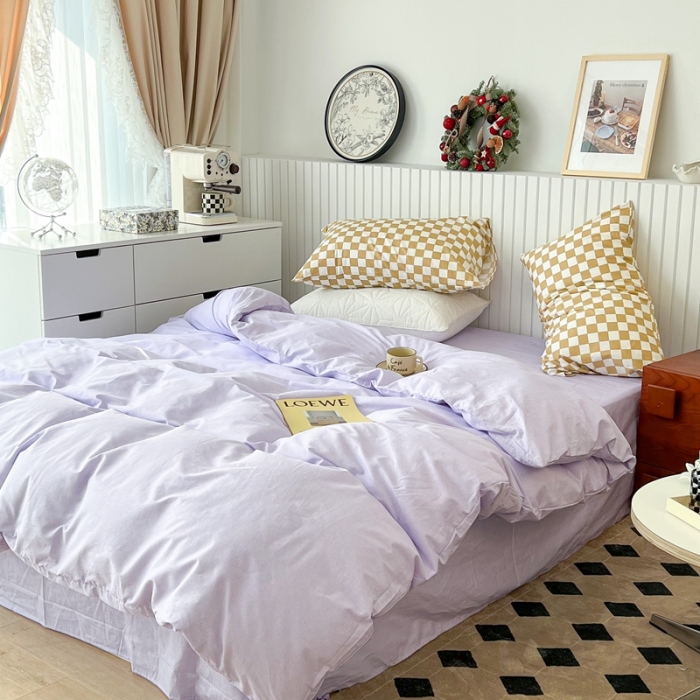 91家纺网 家纺一手货源 找家纺 昔可2022新款混搭纯色棋盘格套件四件套 梦幻紫黄棋盘