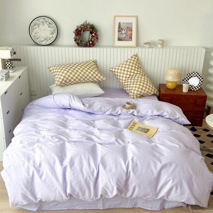 昔可2022新款混搭纯色棋盘格套件四件套梦幻紫黄棋盘