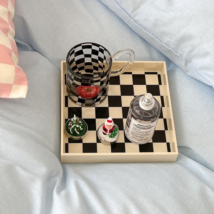 91家纺网 家纺一手货源 找家纺 昔可2022新款混搭纯色棋盘格套件四件套 奶蓝粉棋盘