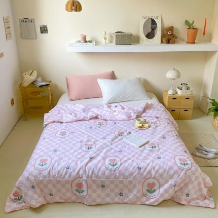 星期八 2022新款A类水洗棉大豆夏被被子被芯 粉格