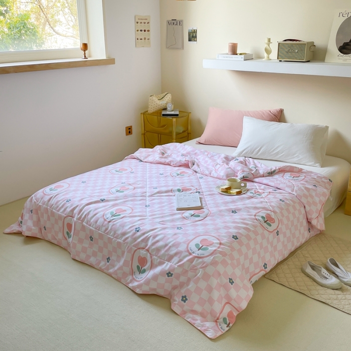 91家纺网 家纺一手货源 找家纺 星期八 2022新款A类水洗棉大豆夏被被子被芯 粉格