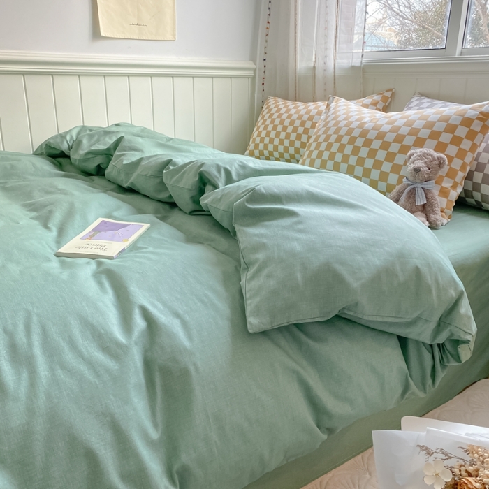 91家纺网 家纺一手货源 找家纺 昔可2022新款混搭纯色棋盘格套件四件套 果绿黄棋盘