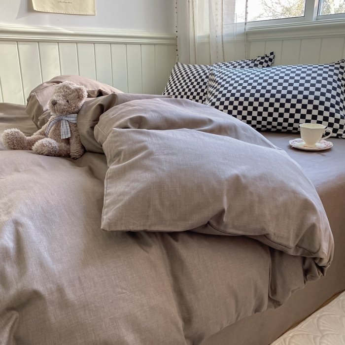 91家纺网 家纺一手货源 找家纺 昔可2022新款混搭纯色棋盘格套件四件套 咖棕黑棋盘