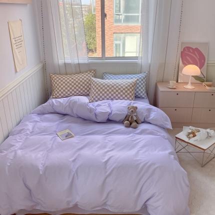 昔可2022新款混搭纯色棋盘格套件四件套 梦幻紫黄棋盘