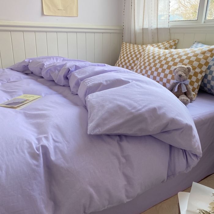 91家纺网 家纺一手货源 找家纺 昔可2022新款混搭纯色棋盘格套件四件套 梦幻紫黄棋盘