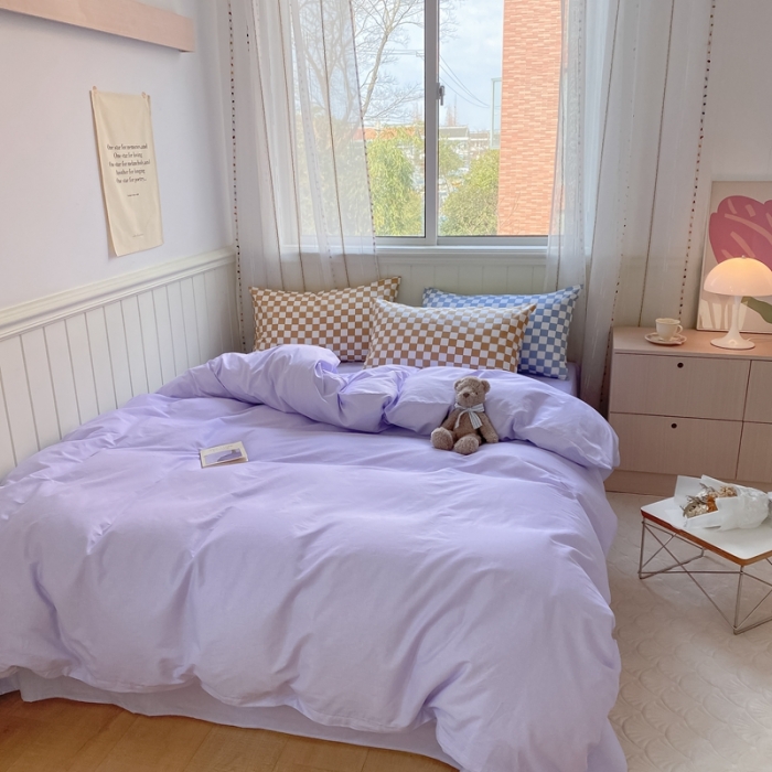 91家纺网 家纺一手货源 找家纺 昔可2022新款混搭纯色棋盘格套件四件套 梦幻紫黄棋盘