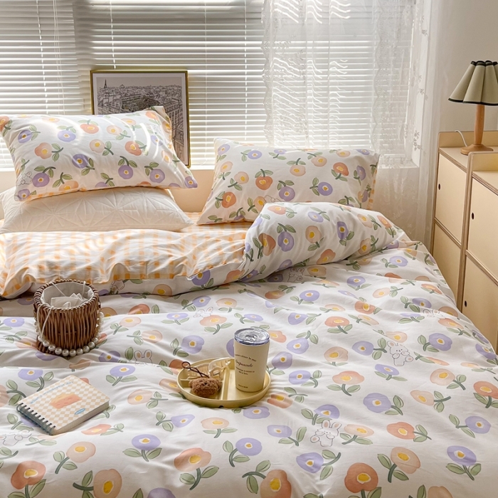 91家纺网 家纺一手货源 找家纺 昔可2022新款印花全棉四件套跑量款 沉浸花园