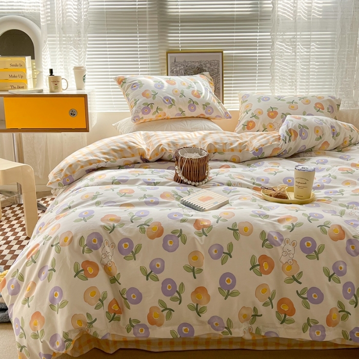 91家纺网 家纺一手货源 找家纺 昔可2022新款印花全棉四件套跑量款 沉浸花园