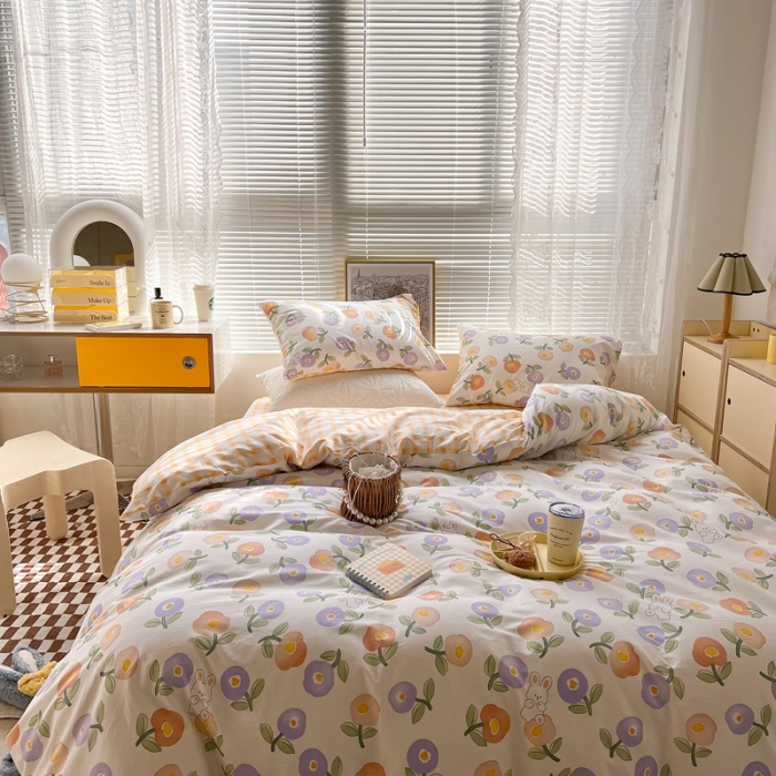 91家纺网 家纺一手货源 找家纺 昔可2022新款印花全棉四件套跑量款 沉浸花园