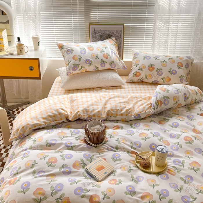 91家纺网 家纺一手货源 找家纺 昔可2022新款印花全棉四件套跑量款 沉浸花园