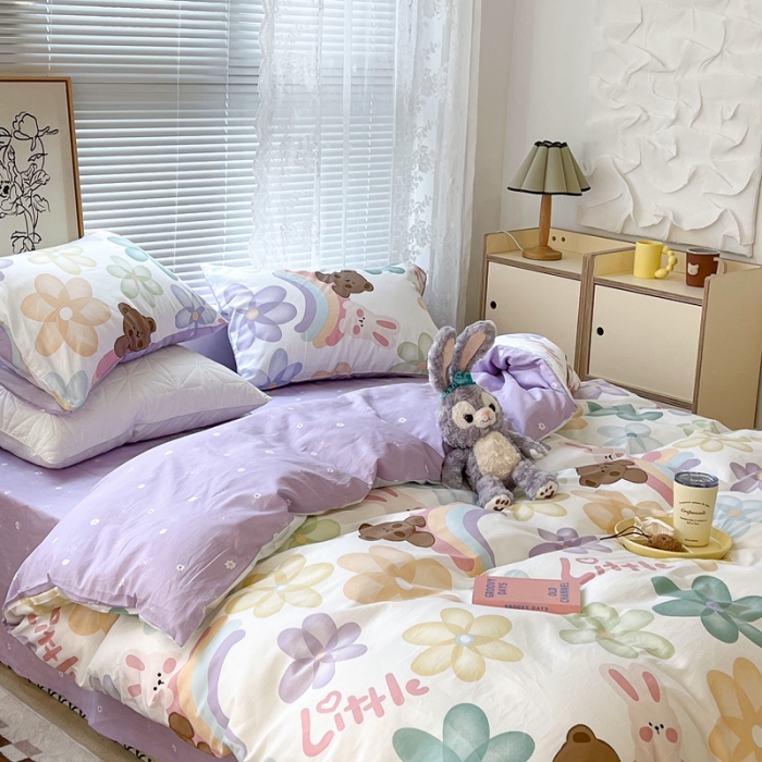 91家纺网 家纺一手货源 找家纺 昔可2022新款印花全棉四件套跑量款 花花彩虹