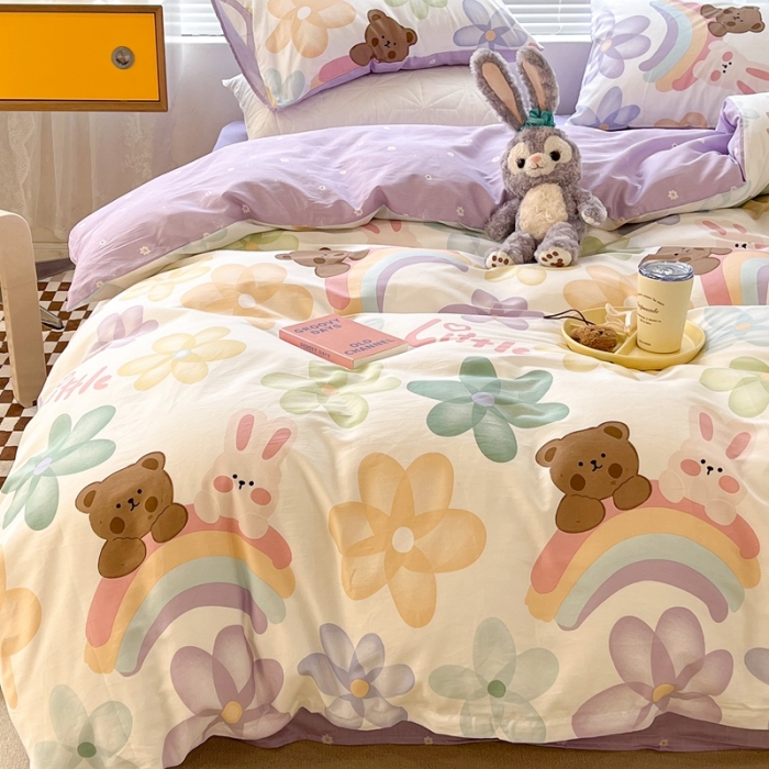 91家纺网 家纺一手货源 找家纺 昔可2022新款印花全棉四件套跑量款 花花彩虹