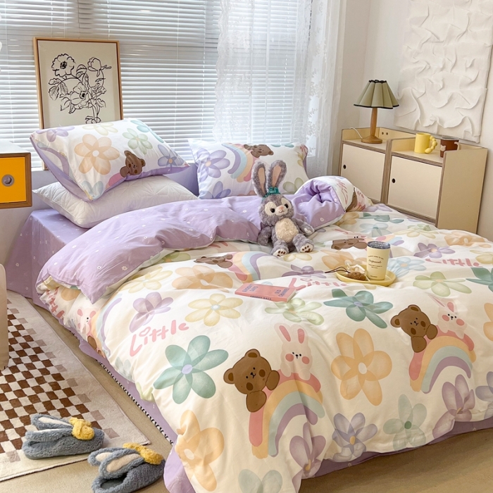 91家纺网 家纺一手货源 找家纺 昔可2022新款印花全棉四件套跑量款 花花彩虹