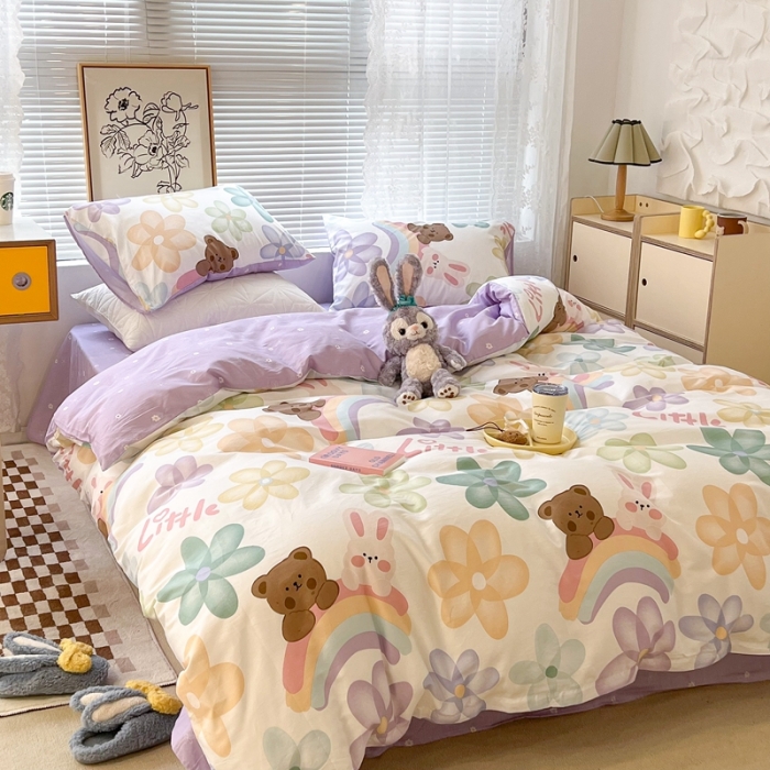 91家纺网 家纺一手货源 找家纺 昔可2022新款印花全棉四件套跑量款 花花彩虹