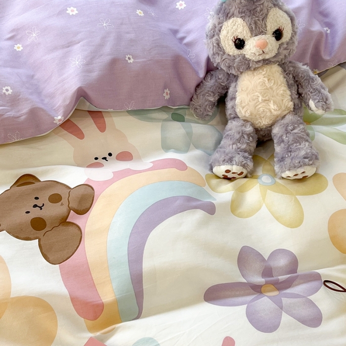 91家纺网 家纺一手货源 找家纺 昔可2022新款印花全棉四件套跑量款 花花彩虹