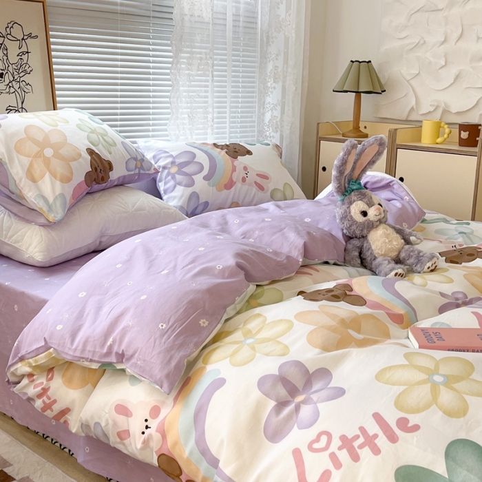 91家纺网 家纺一手货源 找家纺 昔可2022新款印花全棉四件套跑量款 花花彩虹