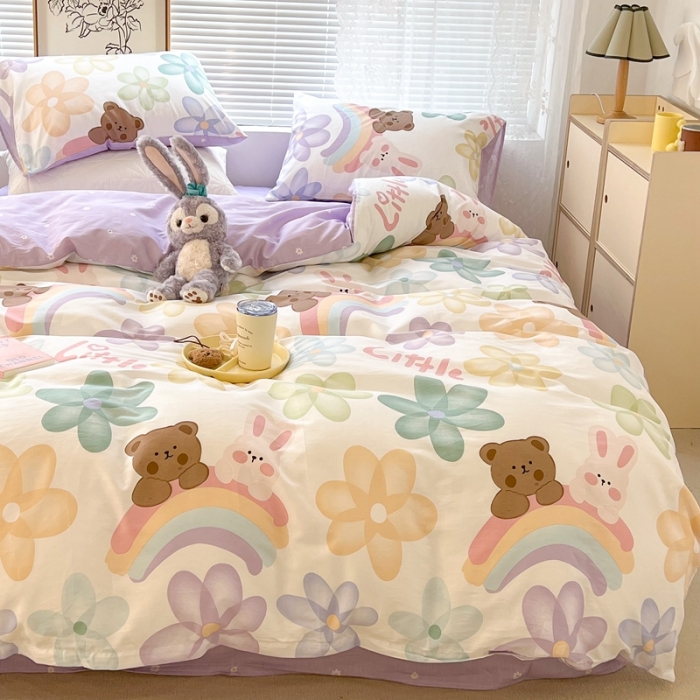 91家纺网 家纺一手货源 找家纺 昔可2022新款印花全棉四件套跑量款 花花彩虹